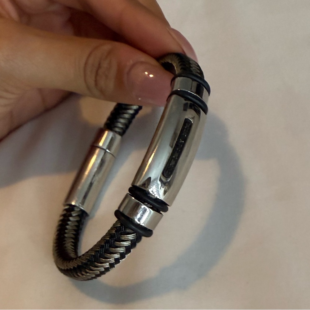 Men's Black and Silver Bracelet